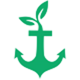 Molslinjen Ikoner logo with a green anchor featuring leaf details, representing eco-friendly maritime design.