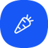 Blue icon featuring a white carrot drawing in the center, symbolizing healthy lifestyle and nutrition.