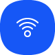 Wireless symbol in white on a blue background showing connection strength in a minimalist design.