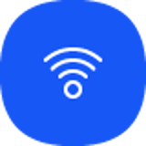 Wireless symbol in white on a blue background showing connection strength in a minimalist design.