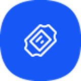 White concert ticket icon on blue background symbolizing ticket reservation or online purchase.